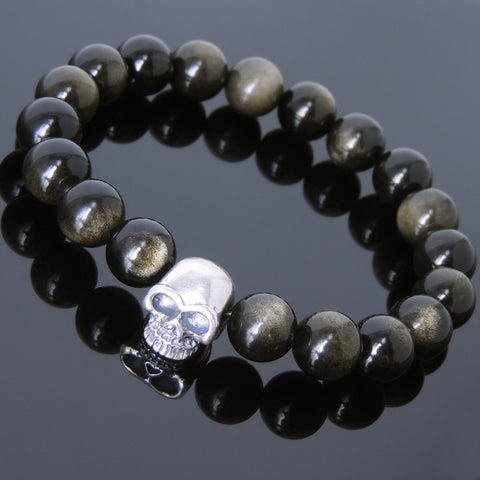Men's Women Golden Obsidian Bracelet 925 Sterling Silver Bead DiyNotion Handmade BR604