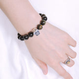 Men's Women Mixed Brown Blue Tiger Eye Bracelet 925 Sterling Silver Skull Bead DiyNotion Handmade BR605