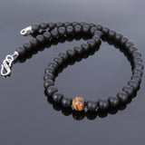 Men's Women Matte Black Onyx Tiger Eye Sterling Silver Necklace Gemstone 925 Spacers Clasp DiyNoion Handmade NK079
