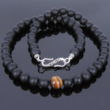 Men's Women Matte Black Onyx Tiger Eye Sterling Silver Necklace Gemstone 925 Spacers Clasp DiyNoion Handmade NK079