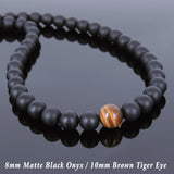 Men's Women Matte Black Onyx Tiger Eye Sterling Silver Necklace Gemstone 925 Spacers Clasp DiyNoion Handmade NK079