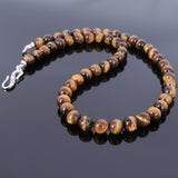Men's Women Tiger Eye Sterling Silver Necklace Gemstone 925 Spacers Clasp DiyNoion Handmade NK080