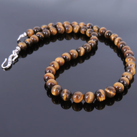 Men's Women Tiger Eye Sterling Silver Necklace Gemstone 925 Spacers Clasp DiyNoion Handmade NK080