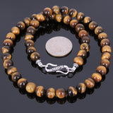 Men's Women Tiger Eye Sterling Silver Necklace Gemstone 925 Spacers Clasp DiyNoion Handmade NK080
