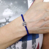 Men's Women Lapis Sterling Silver Bracelet Cross Charm DiyNotion Handmade BR599