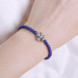 Men's Women Lapis Sterling Silver Bracelet Cross Charm DiyNotion Handmade BR599