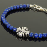 Men's Women Lapis Sterling Silver Bracelet Cross Charm DiyNotion Handmade BR599