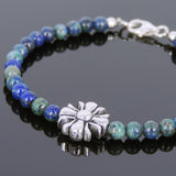 Men's Women Mixed Chrysocolla Lapis Sterling Silver Bracelet Cross Charm DiyNotion Handmade BR600