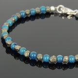 Men's Women Apatite Gold Pyrite Sterling Silver Bracelet Beads Clasp DiyNotion Handmade BR601