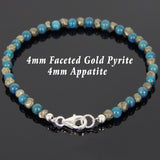 Men's Women Apatite Gold Pyrite Sterling Silver Bracelet Beads Clasp DiyNotion Handmade BR601