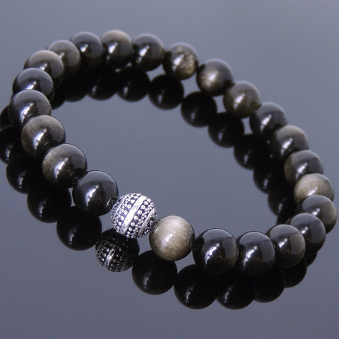 Men's Women Golden Obsidian Bracelet 925 Sterling Silver Bead DiyNotion Handmade BR602