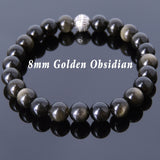 Men's Women Golden Obsidian Bracelet 925 Sterling Silver Bead DiyNotion Handmade BR602