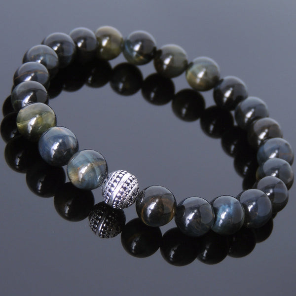 Men's Women Mixed Brown Blue Tiger Eye Bracelet 925 Sterling Silver Bead DiyNotion Handmade BR603