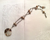 Mother of Pearl Button Necklace, Vintage MOP Flower Pendant, Taupe Pearl Necklace, Handmade Sterling Silver Chain, MPN251