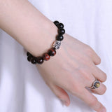 Men Women Black Obsidian Tiger Eye Bracelet Gemstone 925 Sterling Silver Buddha DiyNotion BR181