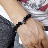 Men's Women Black Obsidian Bracelet 925 Sterling Silver Skull Bead DiyNotion Handmade BR606