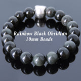Men's Women Black Obsidian Bracelet 925 Sterling Silver Skull Bead DiyNotion Handmade BR606