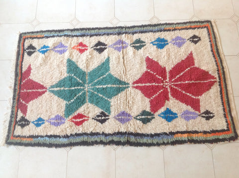 AZILAL. Vintage Moroccan Rug. Wool Boucherouite Carpet. Modern Design.