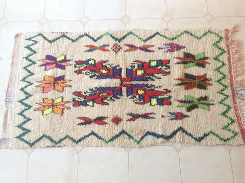 AZILAL. Vintage Moroccan Rug. Wool Boucherouite Carpet. Modern Design.