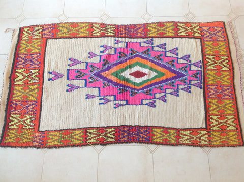 AZILAL. Vintage Moroccan Rug. Wool Boucherouite Carpet. Modern Design.