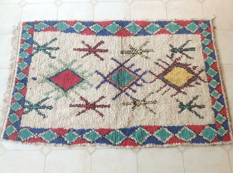 AZILAL. Vintage Moroccan Rug. Wool Boucherouite Carpet. Modern Design.