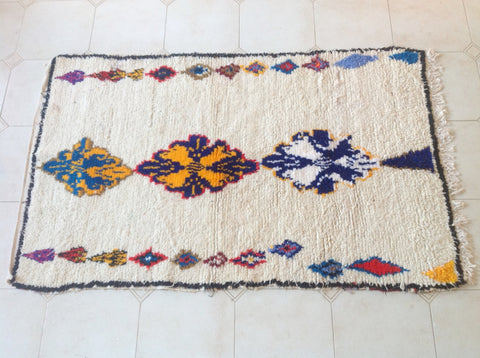 AZILAL. Vintage Moroccan Rug. Wool Boucherouite Carpet. Modern Design.
