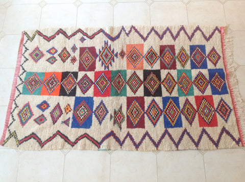 AZILAL. Vintage Moroccan Rug. Wool Boucherouite Carpet. Modern Design.