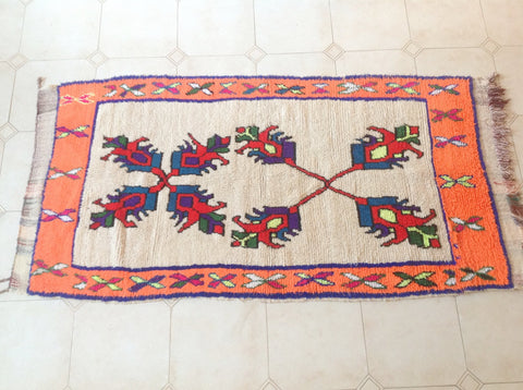 AZILAL. Vintage Moroccan Rug. Wool Boucherouite Carpet. Modern Design.
