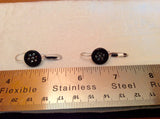 Antique Black Glass Button Earrings, Silver Luster, Black Clear Glass Dagger Bead, Silver Ear Wires, Gift Earrings, Festive Earrings, BGE138