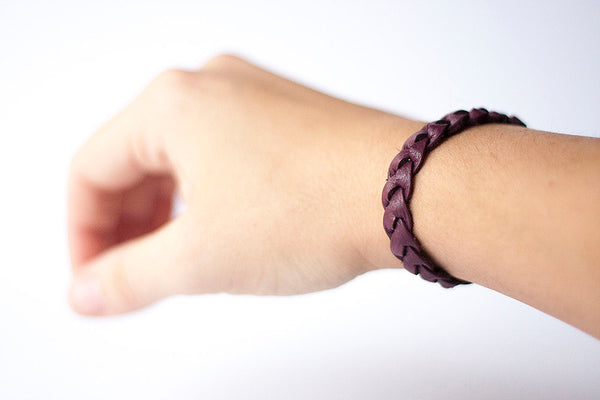 Braided Leather Bracelet/Mulberry