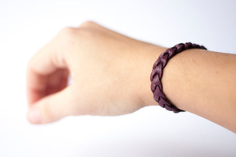 Braided Leather Bracelet/Mulberry