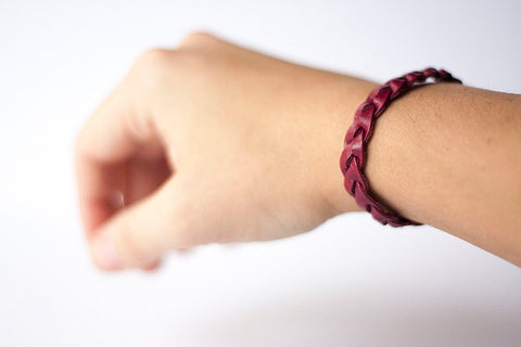 Braided Leather Bracelet/Cranberry