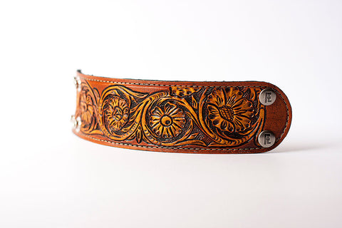 READY TO SHIP/Hand Tooled Leather Cuff/Floral