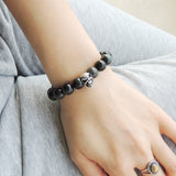 Black Obsidian Bracelet Men Women Gemstone 925 Sterling Silver Skull DiyNotion BR612