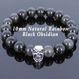 Black Obsidian Bracelet Men Women Gemstone 925 Sterling Silver Skull DiyNotion BR612