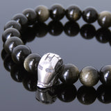 Men's Women Golden Obsidian Bracelet 925 Sterling Silver Ironman Mask DiyNotion Handmade BR608