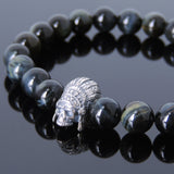 Men's Women Mixed Brown Blue Tiger Eye Bracelet 925 Sterling Silver Indian Skull DiyNotion Handmade BR611