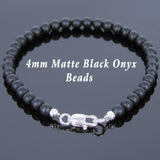 Men's Women Matte Black Onyx 925 Sterling Silver Bracelet Bead Clasp Gemstone DiyNotion Handmade BR581