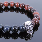 Men's Women Blue Red Tiger Eye Bracelet 925 Sterling Silver Skull Bead DiyNotion Handmade BR619E