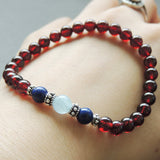 Men's Women Garnet Aquamarine Lapis Lazuli 925 Sterling Silver Bracelet AAA Gemstone DiyNotion Handmade BR622