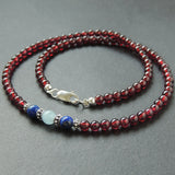 Handmade AAA Garnet Aquamarine Lapis 925 Sterling Silver Necklace Gemstone DiyNoion NK081