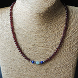 Handmade AAA Garnet Aquamarine Lapis 925 Sterling Silver Necklace Gemstone DiyNoion NK081