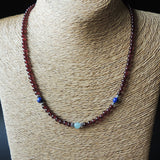 Handmade AAA Garnet Aquamarine Lapis 925 Sterling Silver Necklace Gemstone DiyNoion NK082