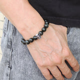 Black Obsidian Bracelet Men Women Gemstone 925 Sterling Silver Skull DiyNotion BR612