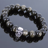 Men's Women Golden Obsidian Bracelet 925 Sterling Silver Bead DiyNotion Handmade BR614