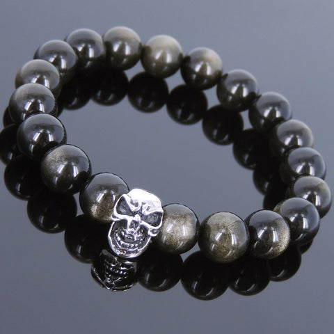 Men's Women Golden Obsidian Bracelet 925 Sterling Silver Bead DiyNotion Handmade BR614