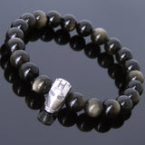 Men's Women Golden Obsidian Bracelet 925 Sterling Silver Ironman Mask DiyNotion Handmade BR608