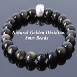 Men's Women Golden Obsidian Bracelet 925 Sterling Silver Ironman Mask DiyNotion Handmade BR608