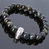 Men's Women Mixed Brown Blue Tiger Eye Bracelet 925 Sterling Silver Ironman Mask DiyNotion Handmade BR609