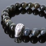 Men's Women Mixed Brown Blue Tiger Eye Bracelet 925 Sterling Silver Ironman Mask DiyNotion Handmade BR609